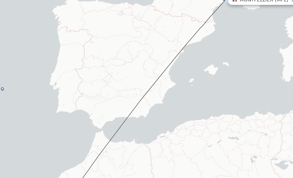 Flights from Marrakech to Montpellier route map