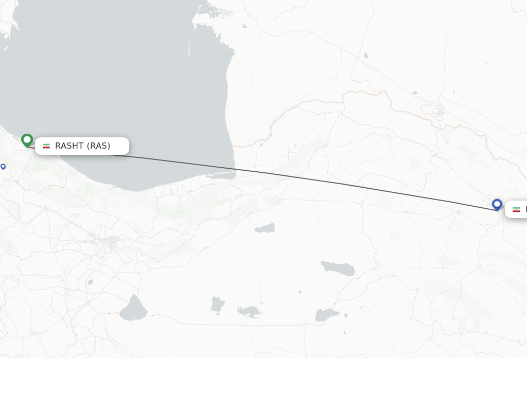 Flights from Rasht to Mashad route map