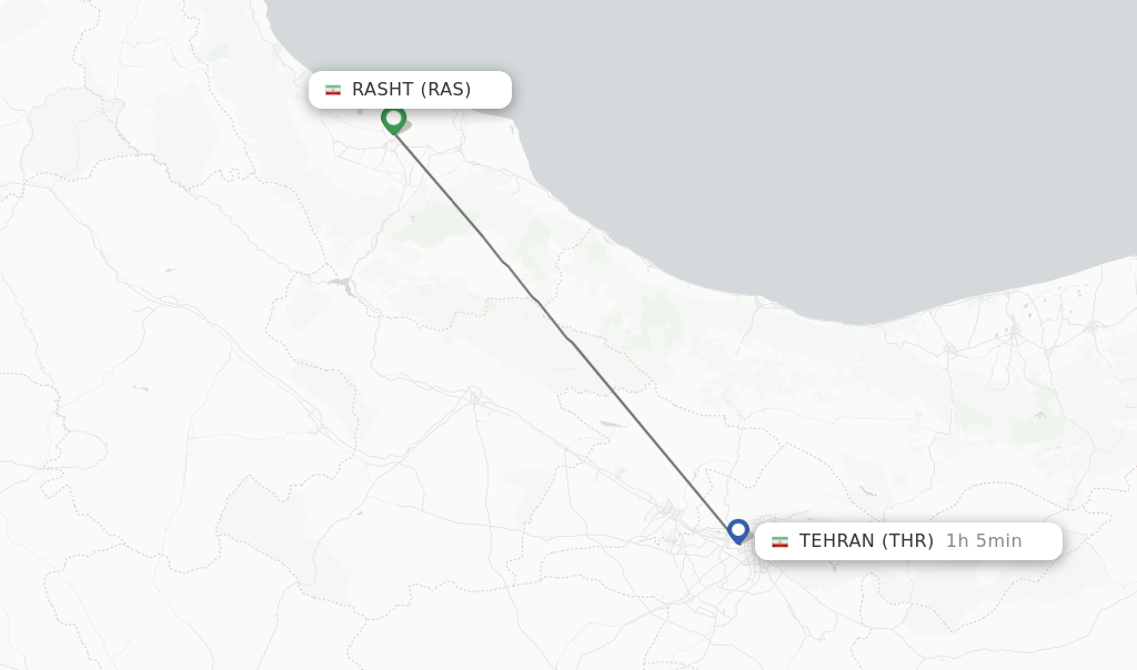 Flights from Rasht to Tehran route map