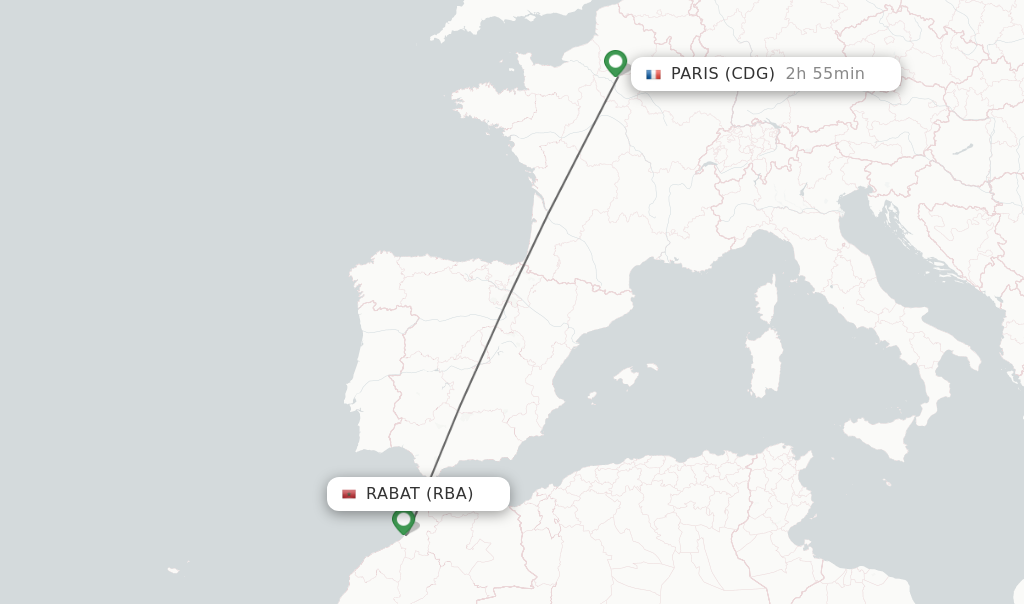 Flights from Rabat to Paris route map