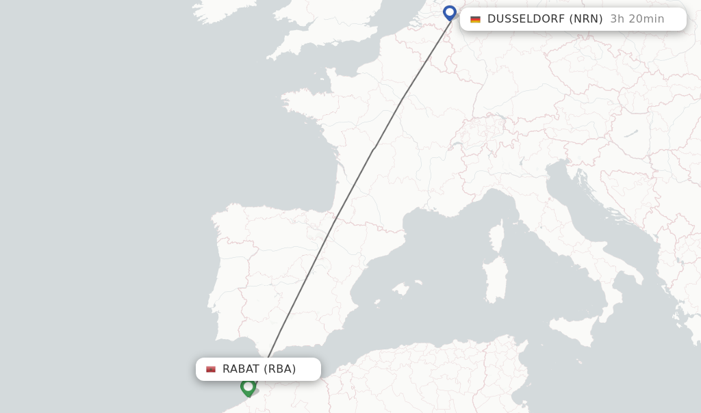 Flights from Rabat to Dusseldorf route map