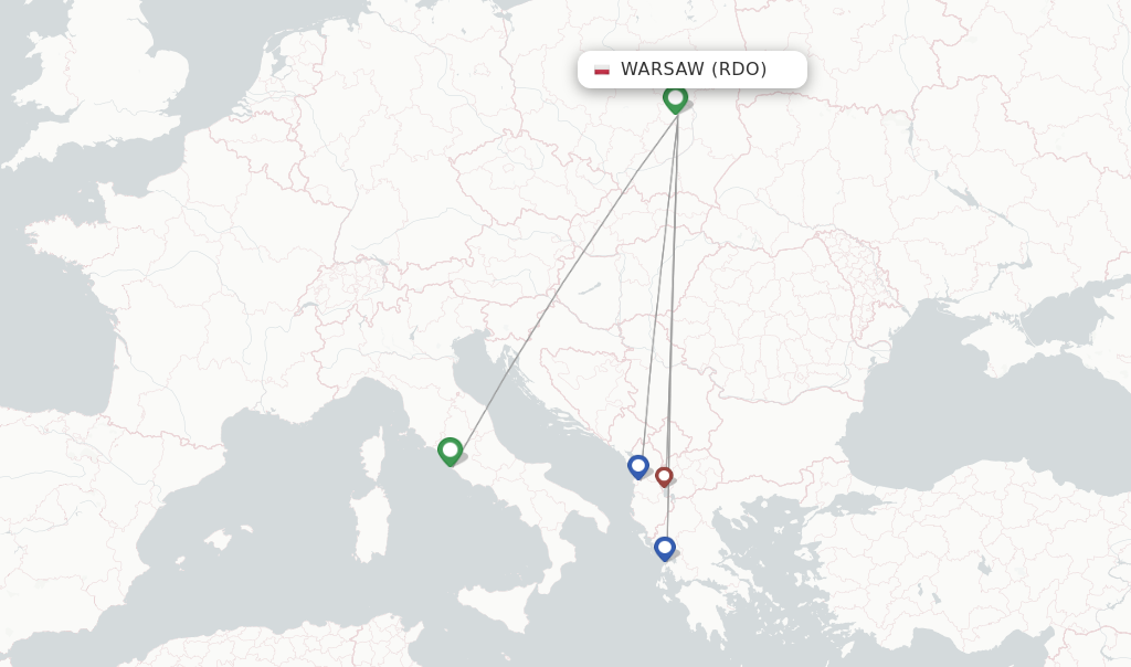 Route map with flights from Warsaw with LOT