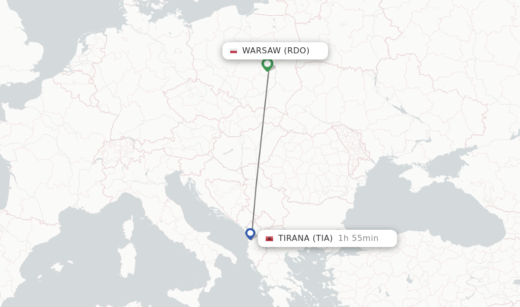 Flights from Warsaw to Tirana route map