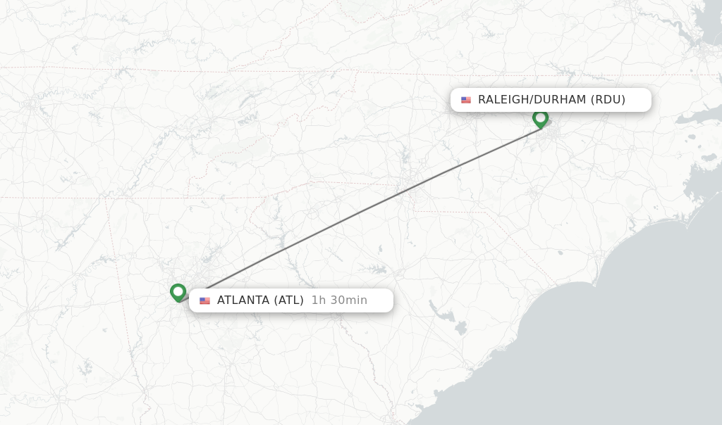 Flights from Raleigh/Durham to Atlanta route map