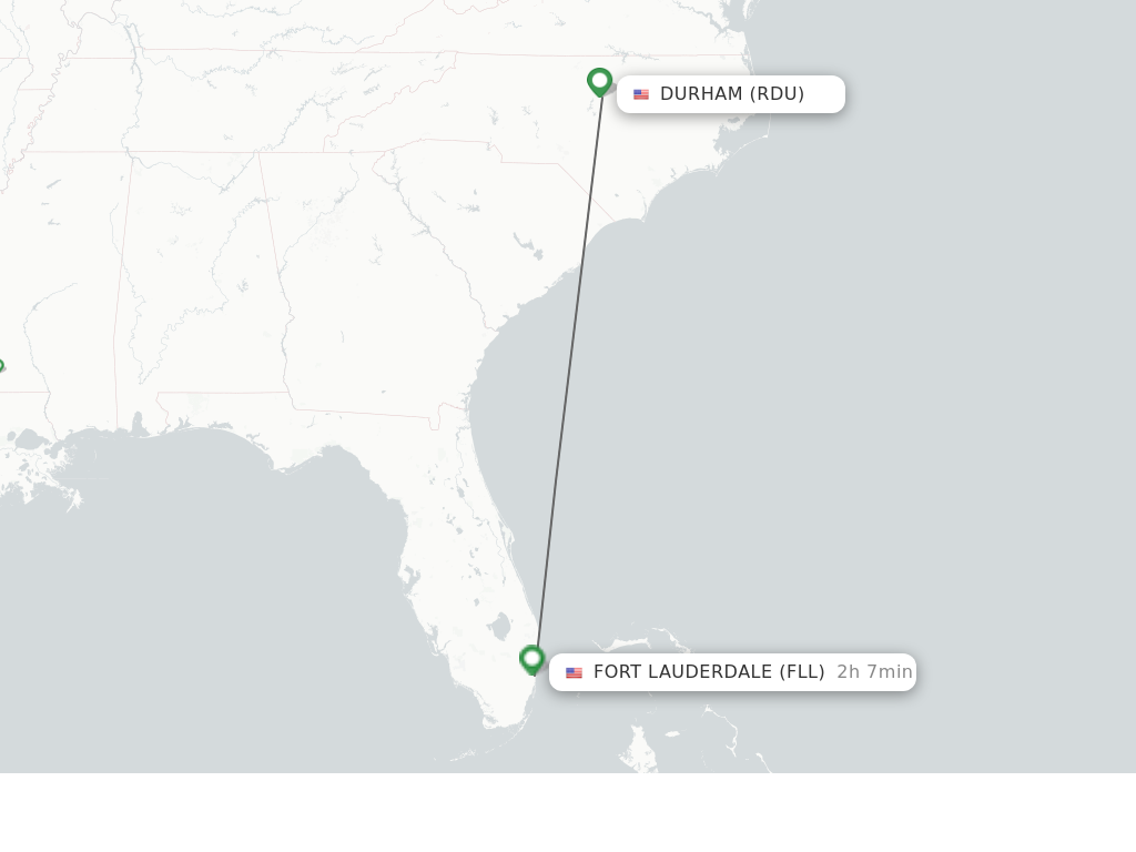 Flights from Raleigh/Durham to Fort Lauderdale route map