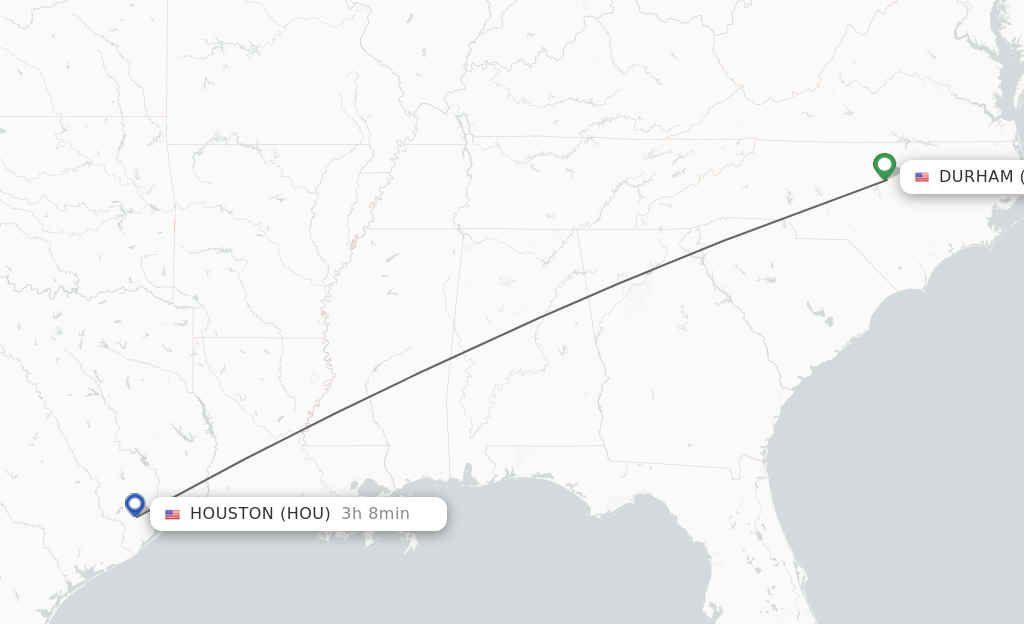 Flights from Raleigh/Durham to Houston route map
