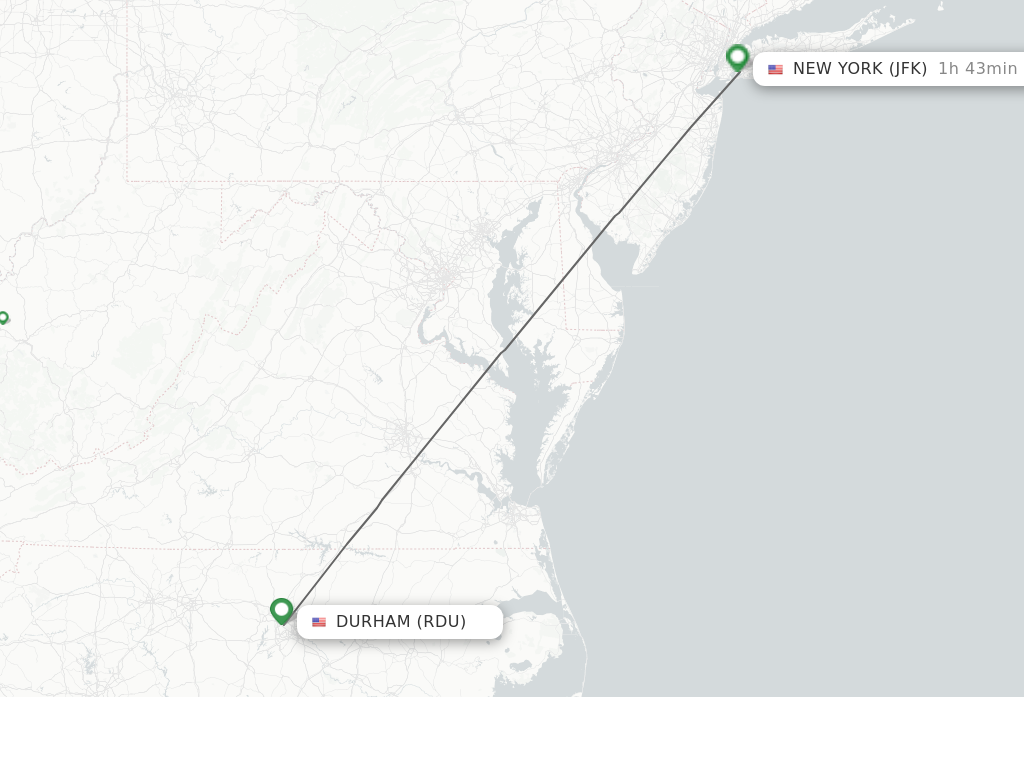 Flights from Raleigh/Durham to New York route map