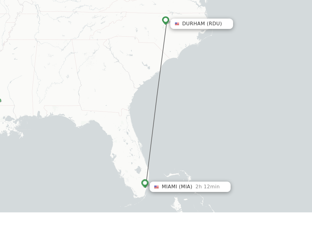 Flights from Raleigh/Durham to Miami route map