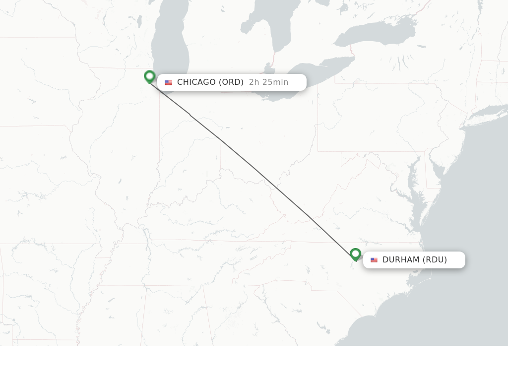 Flights from Raleigh/Durham to Chicago route map