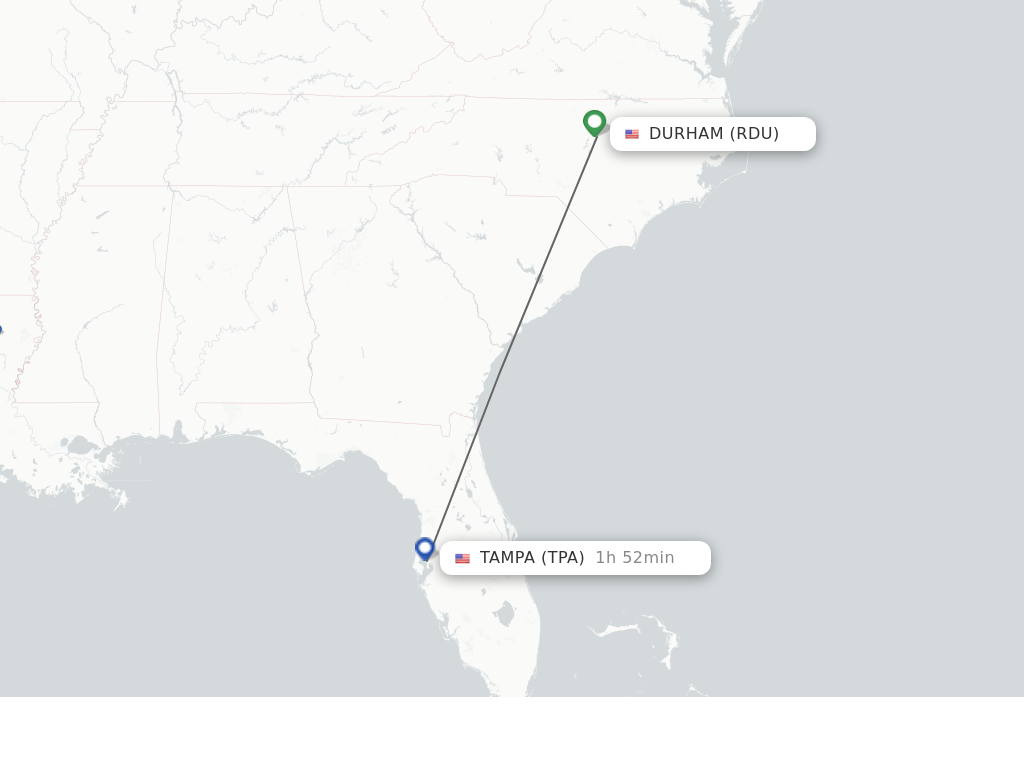 Flights from Raleigh/Durham to Tampa route map
