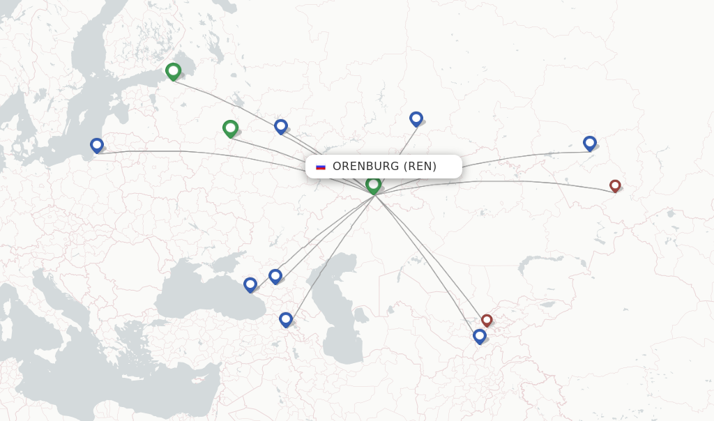 Flights from Orenburg to Antalya route map
