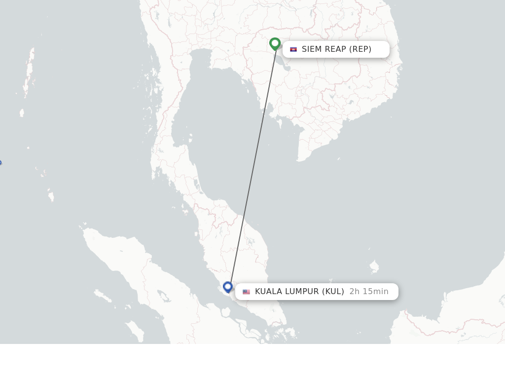 Flights from Siem Reap to Kuala Lumpur route map