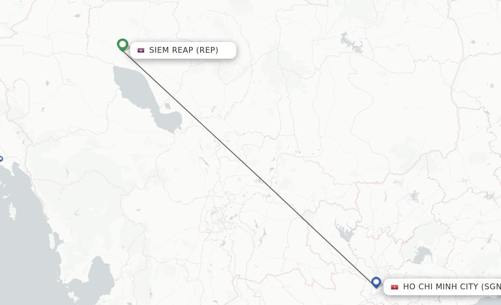 Flights from Siem Reap to Ho Chi Minh City route map