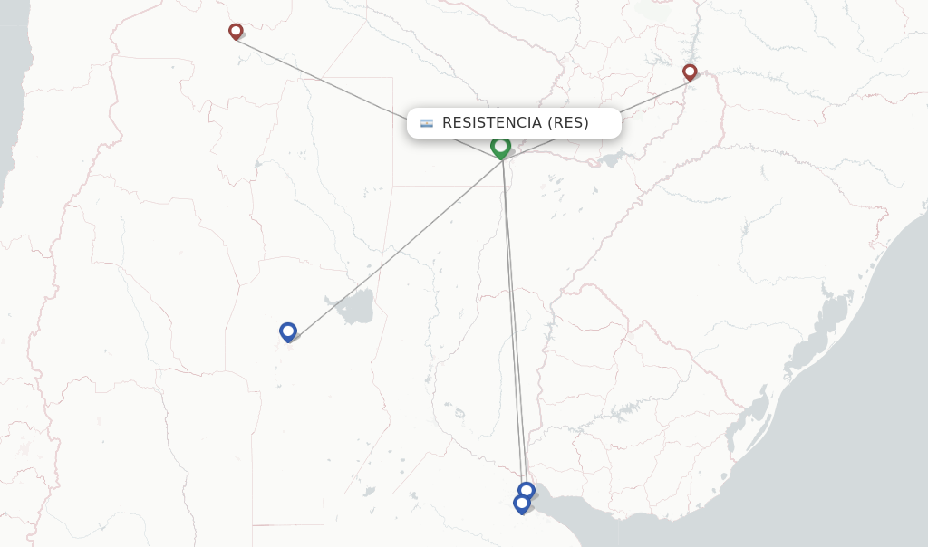 Route map with flights from Resistencia with Aerolineas Argentinas