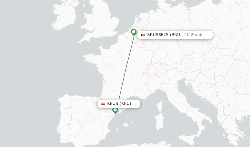 Flights from Reus to Brussels route map