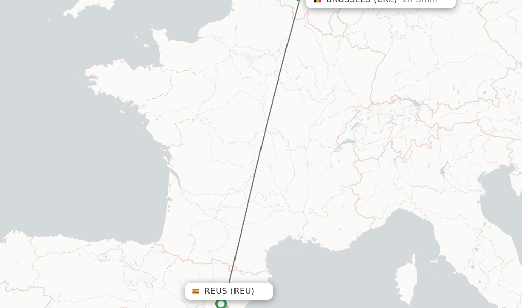 Flights from Reus to Brussels route map