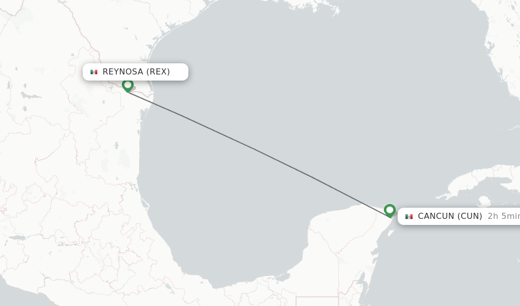 Flights from Reynosa to Cancun route map