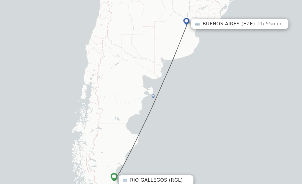 Flights from Rio Gallegos to Buenos Aires route map