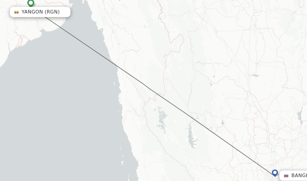 Flights from Yangon to Bangkok route map