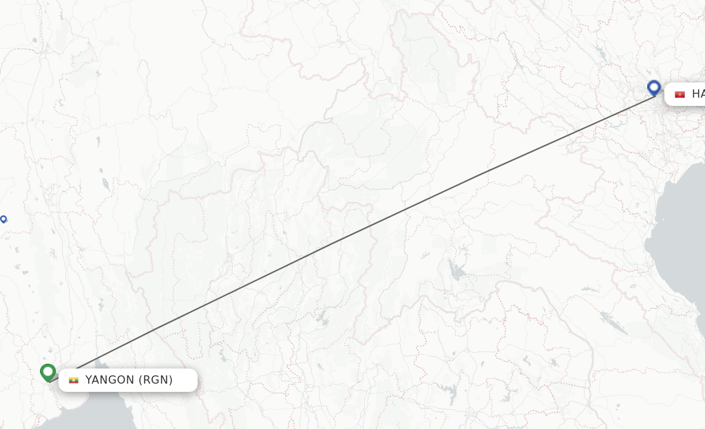 Flights from Yangon to Hanoi route map