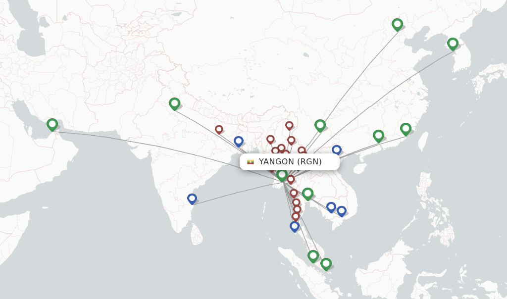 Flights from Yangon to Gaya route map