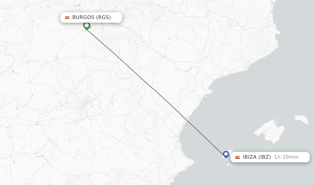 Flights from Ibiza to Burgos route map