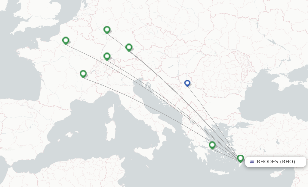 Route map with flights from Rhodes with Aegean