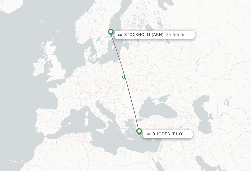 Flights from Rhodes to Stockholm route map