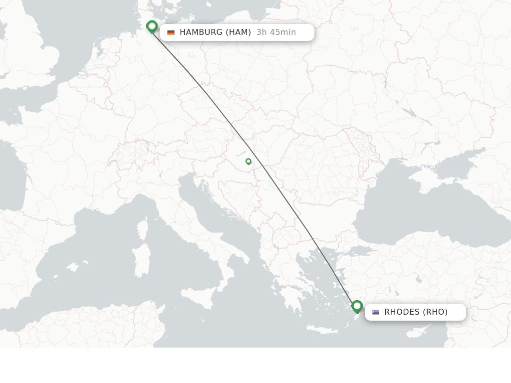 Flights from Rhodes to Hamburg route map