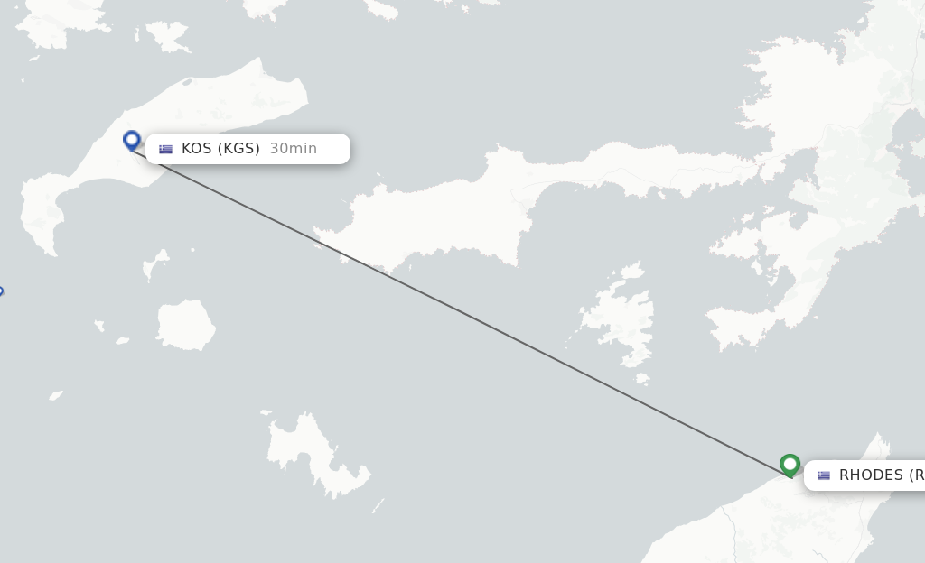 Flights from Rhodes to Kos route map