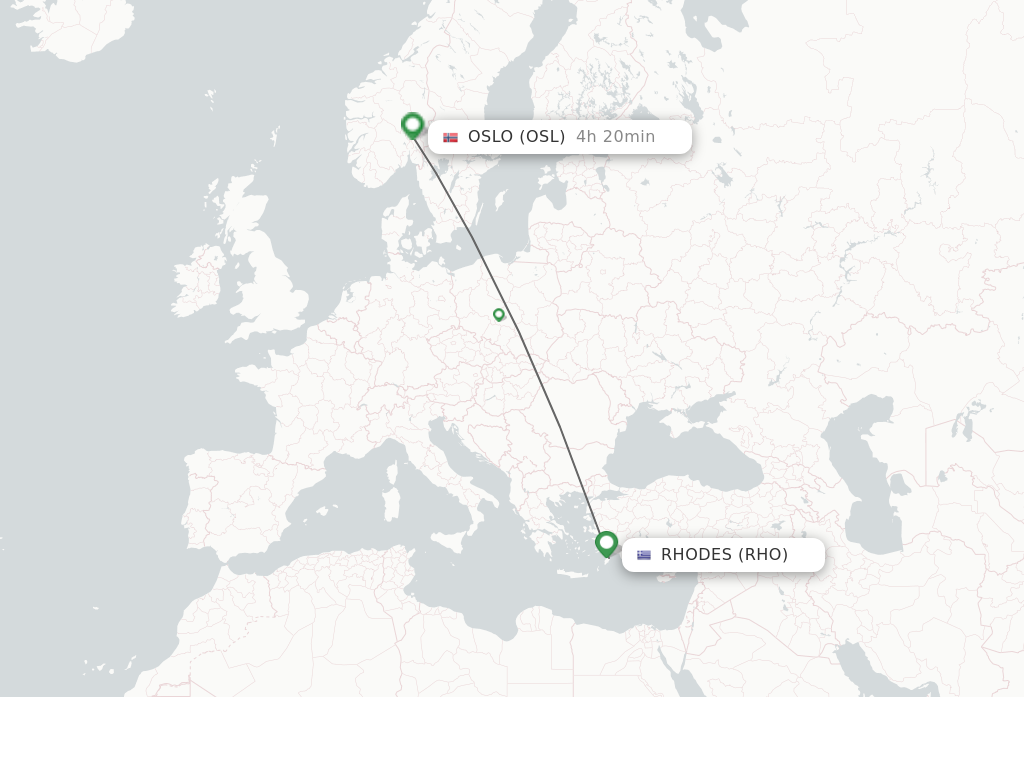 Flights from Rhodes to Oslo route map