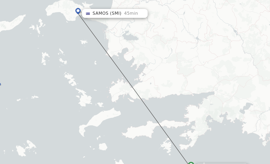 Flights from Rhodes to Samos route map