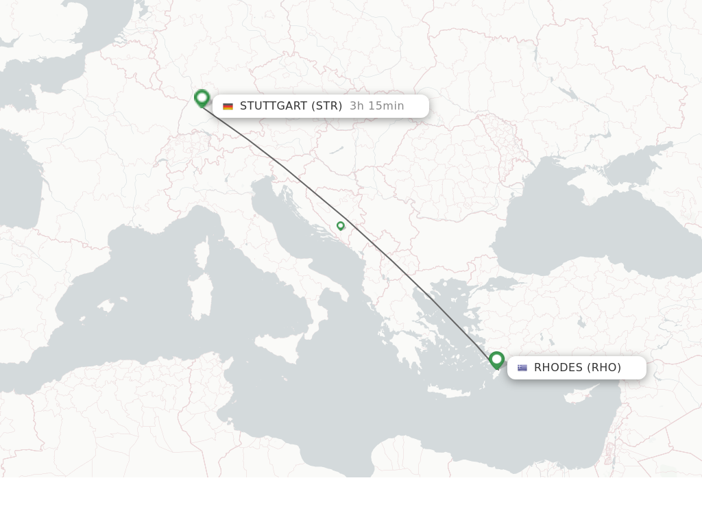 Flights from Rhodes to Stuttgart route map