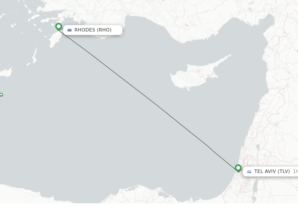 Flights from Rhodes to Tel Aviv-Yafo route map
