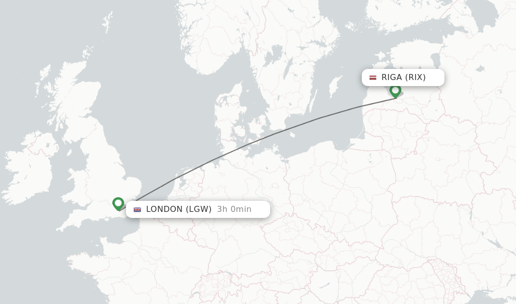 Flights from Riga to London route map
