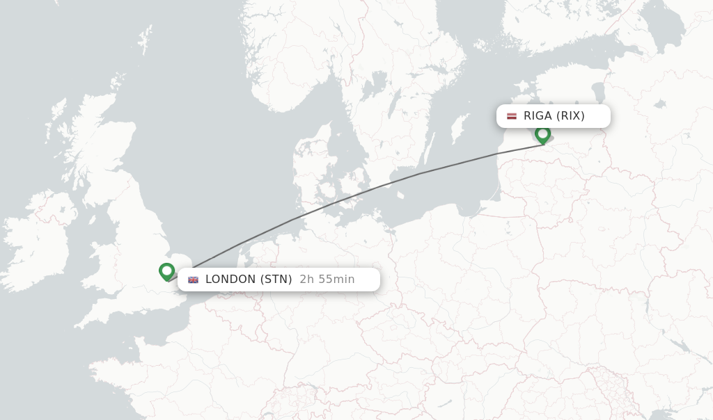 Flights from Riga to London route map