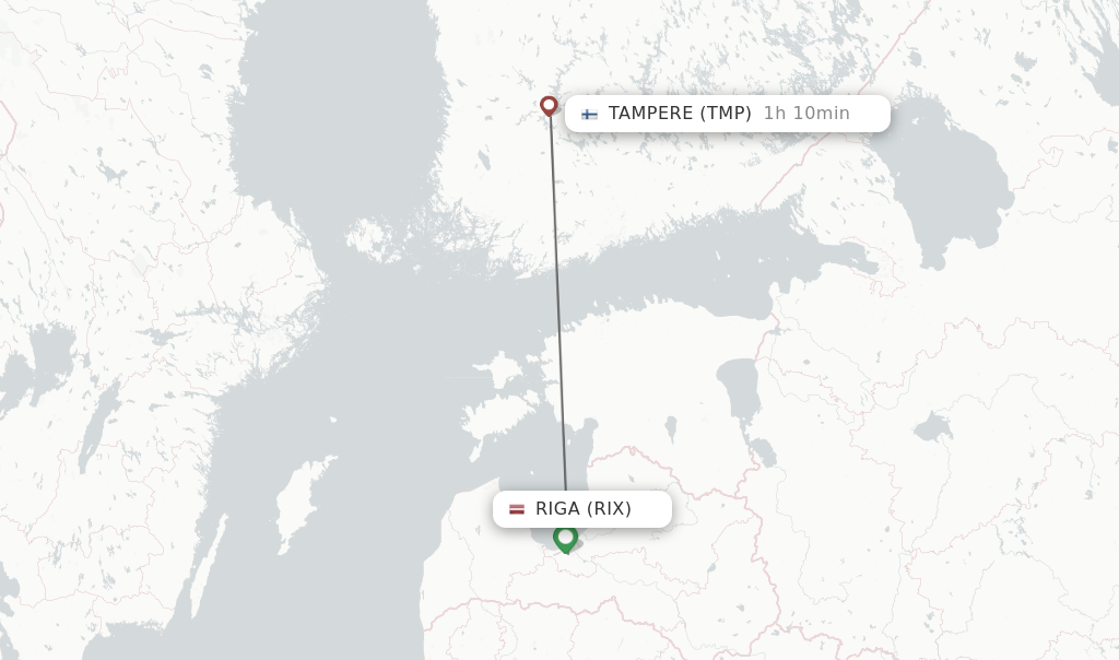Flights from Riga to Tampere route map