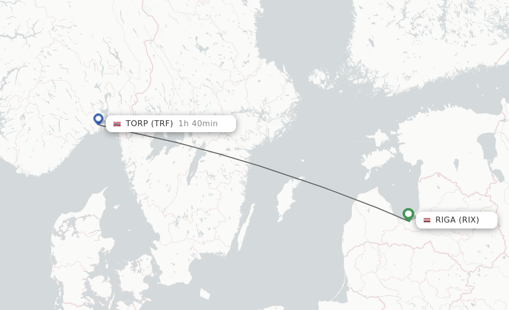 Flights from Riga to Sandefjord route map