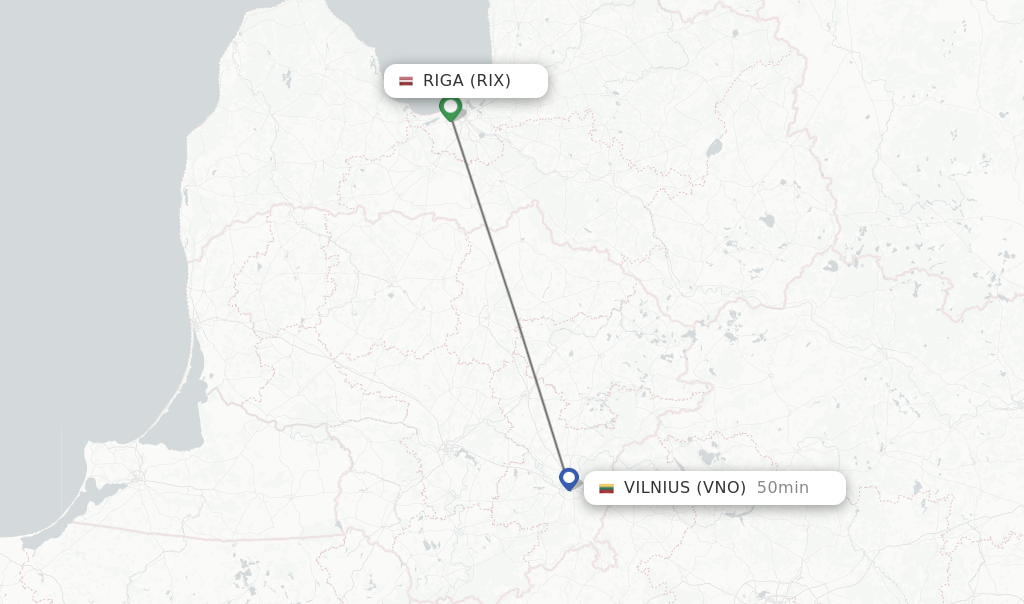 Flights from Riga to Vilnius route map
