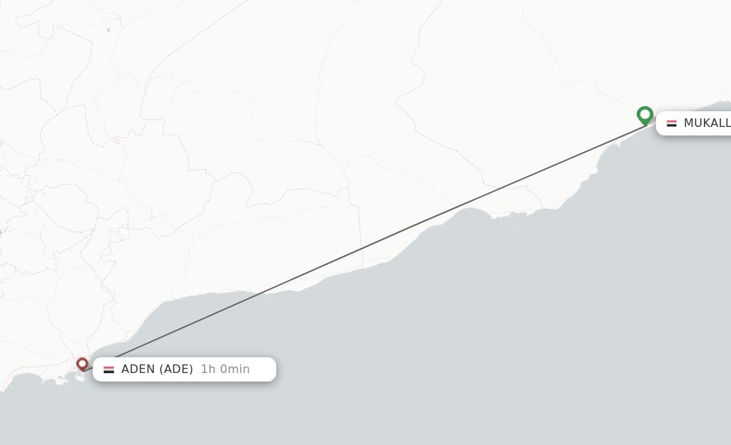 Flights from Riyan to Aden route map