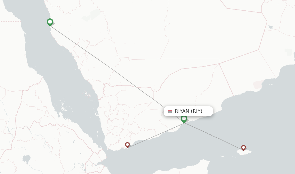 Route map with flights from Riyan with Yemenia