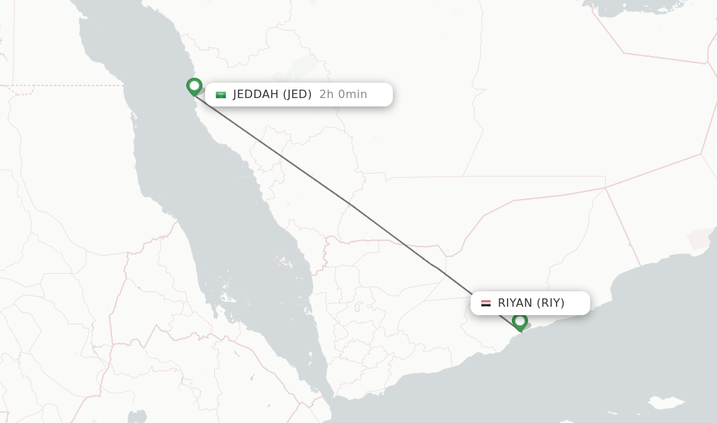 Flights from Riyan to Jeddah route map