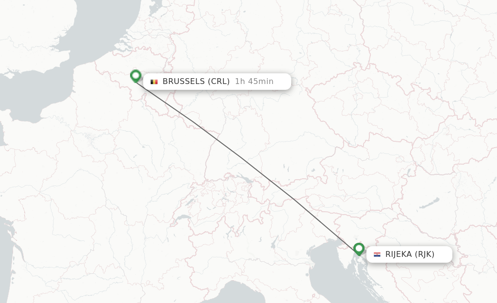 Flights from Rijeka to Brussels route map