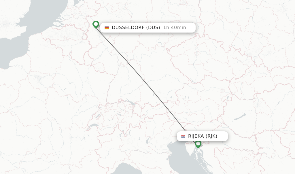 Flights from Rijeka to Dusseldorf route map