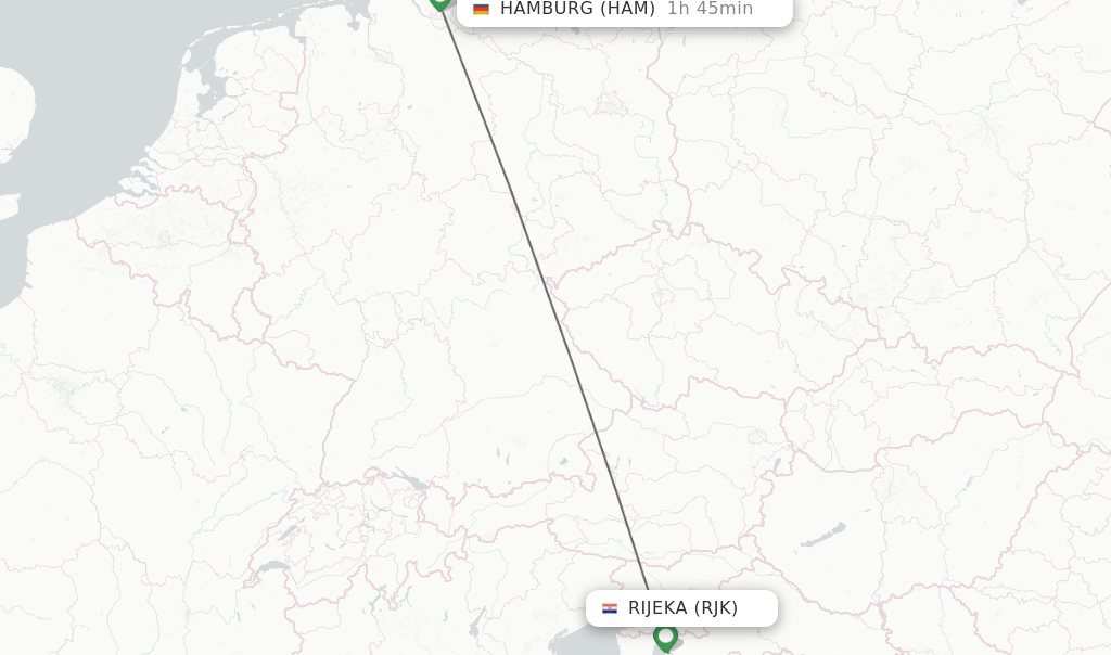 Flights from Rijeka to Hamburg route map