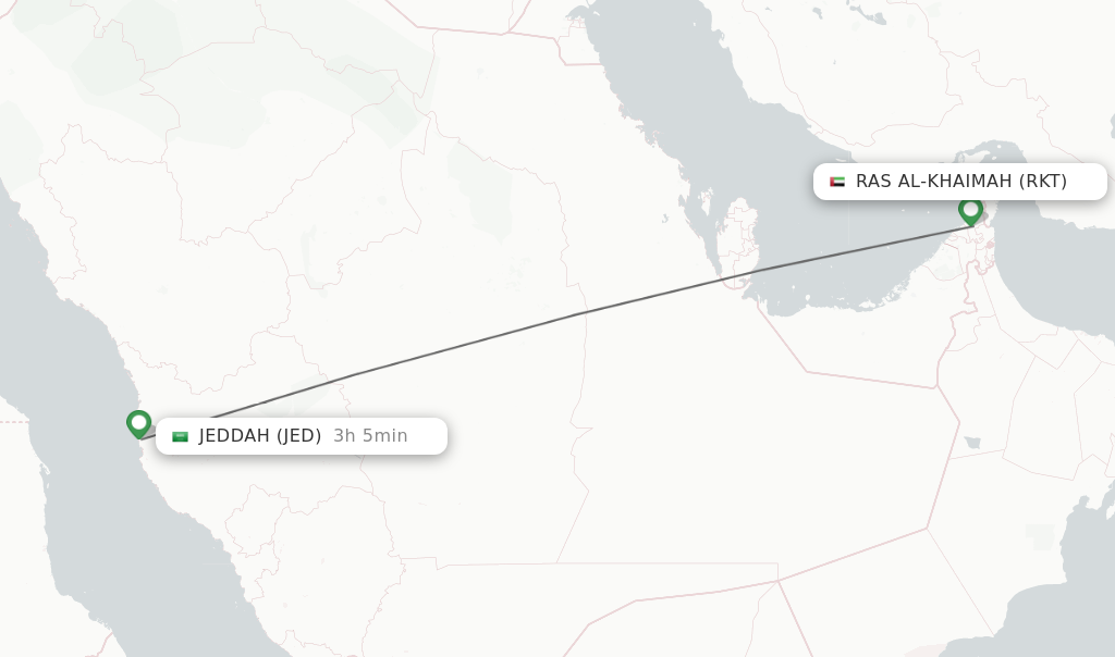 Flights from Ras al-Khaimah to Jeddah route map