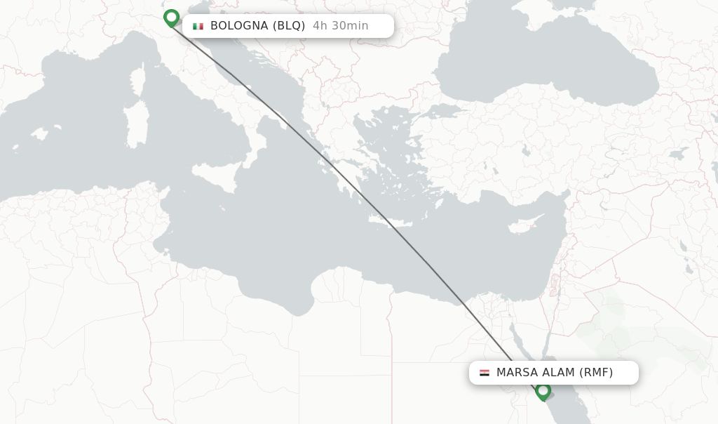 Flights from Marsa Alam to Bologna route map