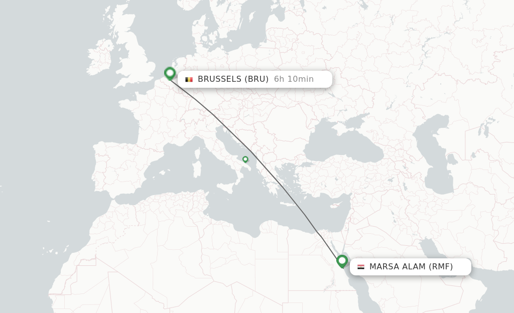 Flights from Marsa Alam to Brussels route map