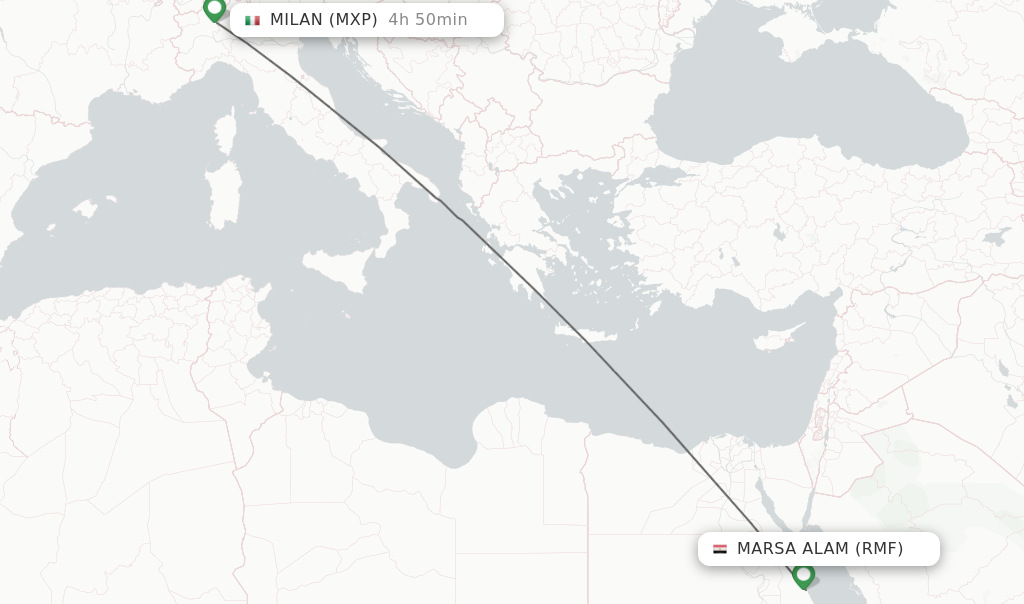 Flights from Marsa Alam to Milan route map
