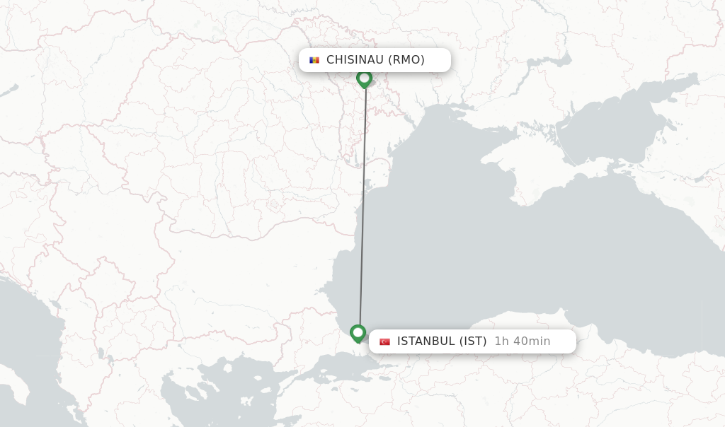 Flights from Chisinau to Istanbul route map